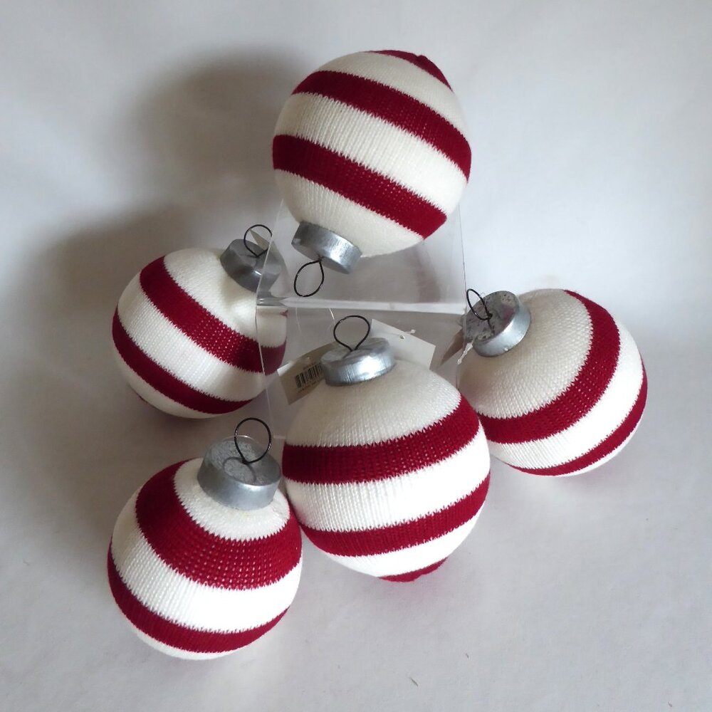 NEW 4” & 5” CHRISTMAS HOLIDAY CANDY CANE STRIP KNITTED CROCHET ORNAMENT LOT